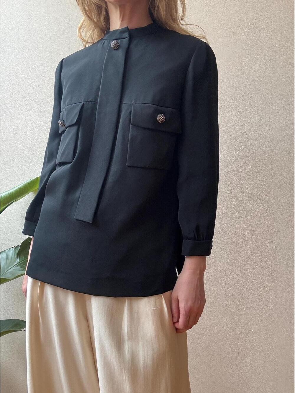 Vintage 1960s Geoffrey Beene Black Silk Evening Tunic